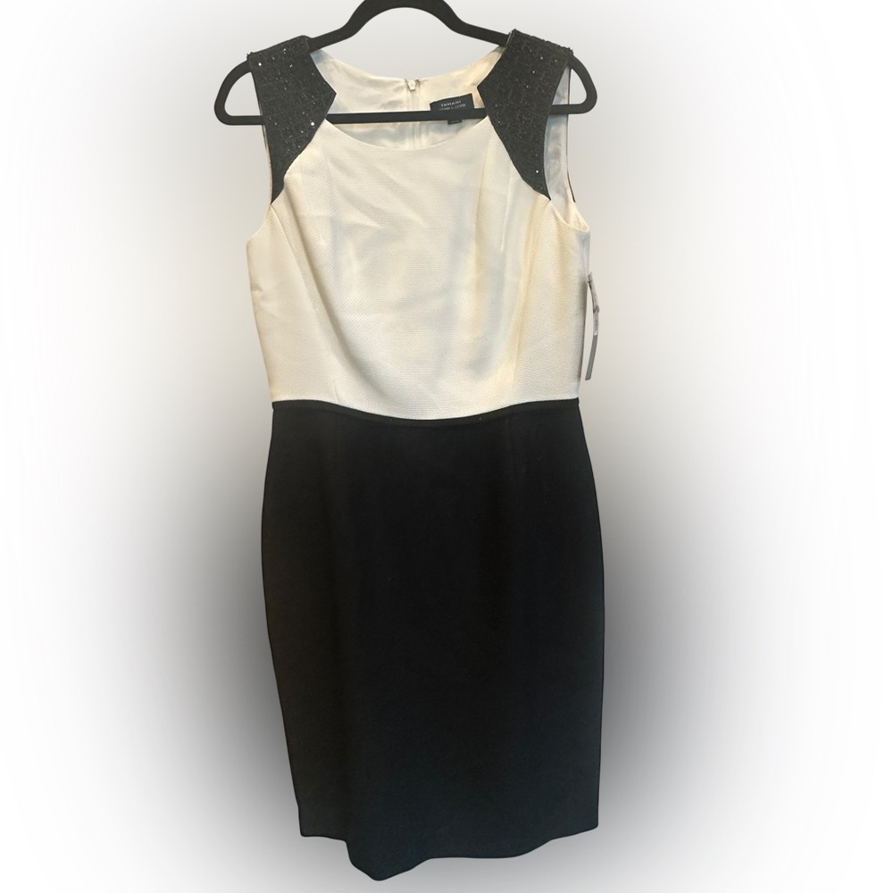 Tahari Arthur S. Levine Chic Black studs and White Sleeveless Mini Dress size 8 - Picture 2 of 14